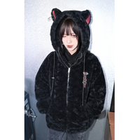 妖猫 刺繍ファーフーディー